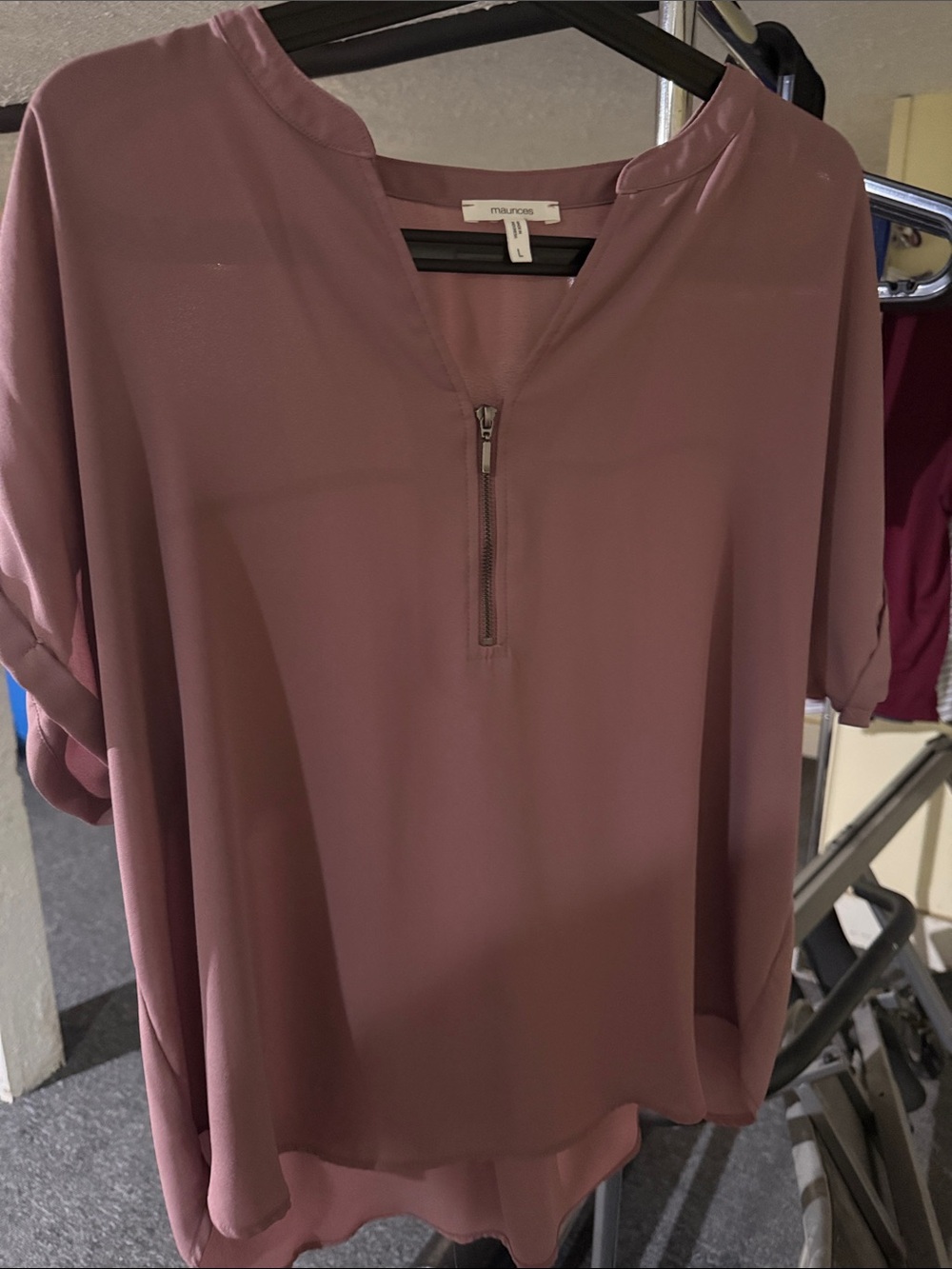 Maurices Dusty Mauve Zip-Front Blouse